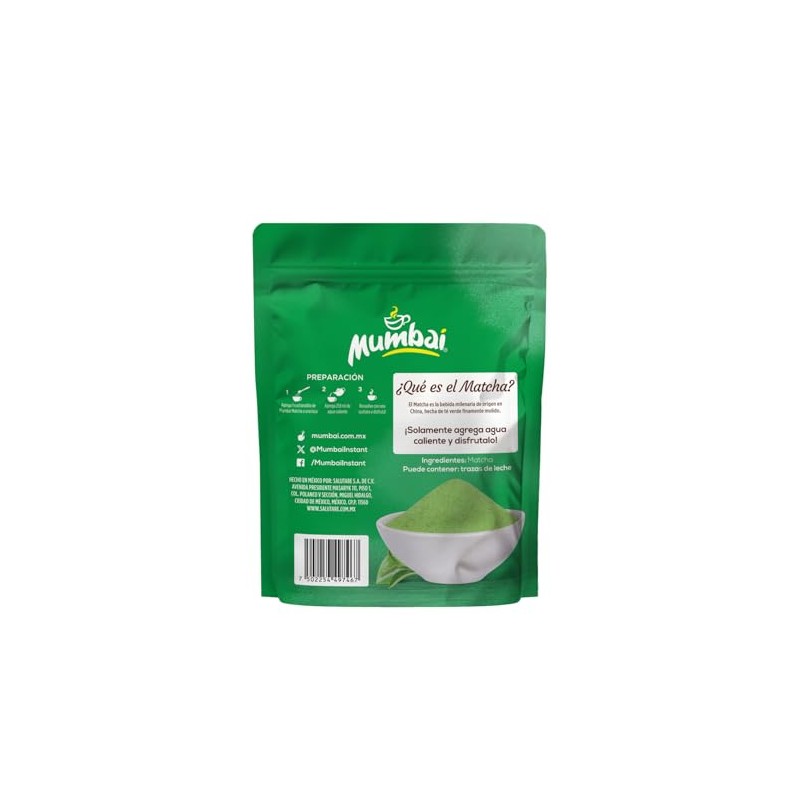 Mumbai Matcha en Polvo 60 Gramos, 100 Natural, Bolsa Resellable
