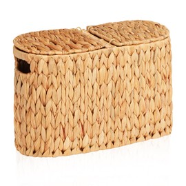 FairyHaus Wicker Toilet Paper Storage Basket with Lid & Handles, 6 Rolls Handwoven Toilet Paper Holder with Storage, Natural Water Hyacinth Toilet Paper Holder Stand Basket for Bathroom
