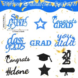 JULBEAR Graduation Confetti Double-Sided Glitter Decorations, 300Pcs Class of 2025 Graduation Confetti for Party Table Scatter Decorations, Congrats Grad 2025 Table Decor Party Favors (Blue Black)