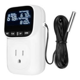 Digital Temperature Controller Thermostat Outlet Plug, 120V 15A Heating and Cooling Control with Sensor,Thermostat Timer LCD Display, Ideal for Reptiles, Greenhouses, and Brewing