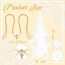 Loetere 2 Pcs Veil and Cord for Wedding Filipino Lazo Para Boda Wedding Lasso Rosary for Ceremony Catholic Mexico Bridal Gift(Gold Bowknot)