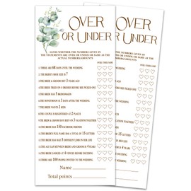 RPLCSPC Printed Party Bridal Shower Games, Over or Under, Botanical Eucalyptus Theme Wedding Activity Games Cards 25 Guests, Engagement Bachelorette, Bridal Shower Party Supplies, 4x9 Inch