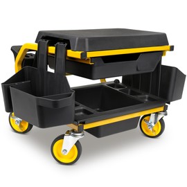 SMART JERRY - Rolling Mechanic Stool with Wheels, Garage Work Stool for Mechanics, Rolling Garage Stool on Wheels, Car Detailing Stool, Heavy Duty Mechanic Chair (330 LBS Max Load Capacity)