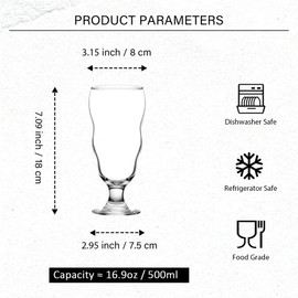 binsakao Hurricane Glasses Set of 6-16 oz Tall Cocktail Glass - Large Pina Colada, Mojito, Margarita, Sangria, Pina Colada Glass, Stemmed Coupe Glassware