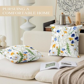 ECZOIL Set of 2 Boho Cushion Covers, 40 x 40 cm, Flowers, Decorative Cushion Cover, Short Plush, 16 x 16 Inches, Double-Sided Print, Decorative Cushion Cover for Living Room, Sofa, Bedroom, Yellow