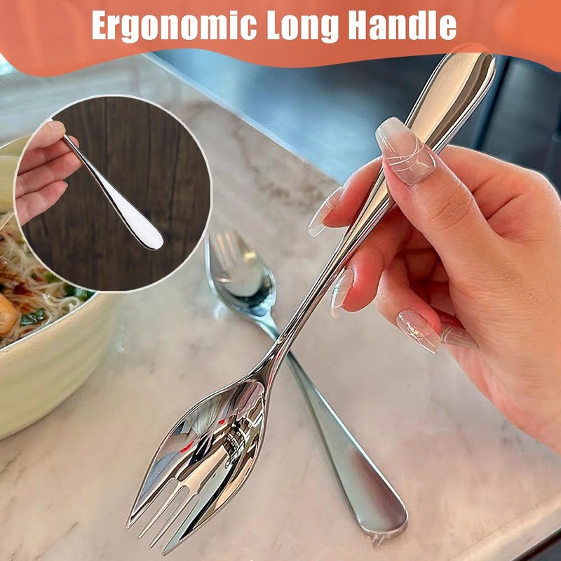 Ouliget Stainless Steel Spoon Fork,Long Handle Salad Forks,Food-grade Flatware Set