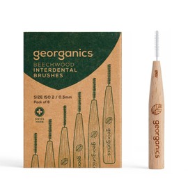 Georganics Beechwood Interdental Brushes ISO 2 (0.5mm) - Naturel and Efficient Teeth Cleaning for Medium Interdental Gaps - Compostable and Biodegradable - Vegan BPA-Free Nylon Bristles - Pack of 6