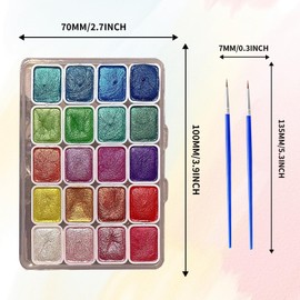 nnOuOnn Shifting Metallic Watercolour Paints Set, 20 Color Mini Travel Glitter Gouache Water Colour Painting, Colouring Brushes Cards Art Forestey Pearlescent Solid Kids Adults Beginners Artists