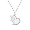 Ginger Lyne Collection Cat Heart Pendant Necklace for Women Sterling Silver Natural Seashell Clear Cubic Zirconia