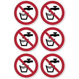 No Drinking Water, Prohibition Sign: P005 - DIN EN ISO 7010 / ASR A1.3 - Sticker: Diameter 5 cm, Pack of 6