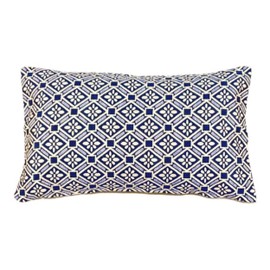 Moroccanity Geometric Blue Cushion, Blue And White Floral Style Cushion, Decorative Pillow Case, Boho Cushion Cover, Home Decor Pillow, Blue 51x29 cm