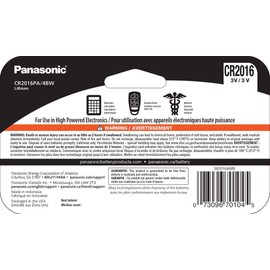 Panasonic CR2016 3.0 Volt Long Lasting Lithium Coin Cell Batteries in Child Resistant, Standards Based Packaging, 4 Pack