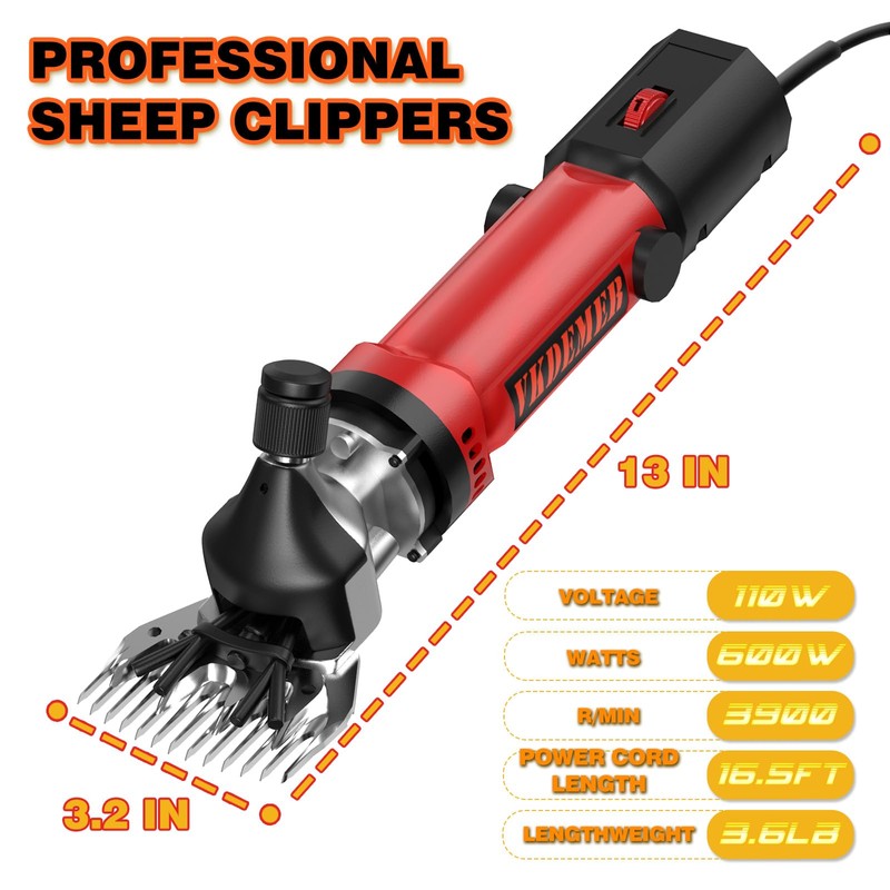 Vkdemer Electric Sheep Shears,600W Upgraded Professional Sheep Clippers,6 Speed Heavy