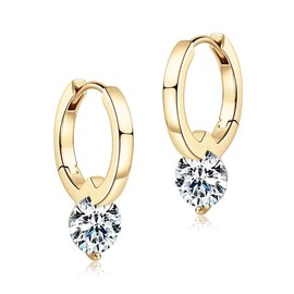 Rougemont Moissanite Hoop Earrings, 925 Sterling Silver, 18K Gold Plating, Hypoallergenic, Waterproof, Sterling Silver, Moissanite