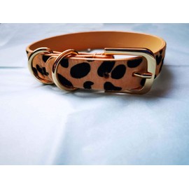 Luxury cream leather dog collar with black animal print (Medium 46cm)