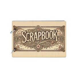 Vintage Art Nouveau Floral Motif Ring-Bound Scrapbook with Wooden Cover and AI Generated Illustration