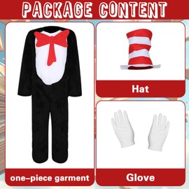 Antsparty Cat in the Hat Costume for Kids, World Book Day Cat Costumes with Jumpsuit Hat Gloves, Cat in the Hat Fancy Dress Up for World Book Day Boys Girls