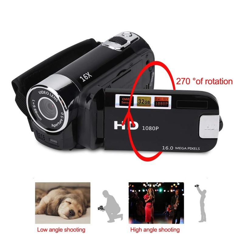 Focket Digital Camcorder HD Camcorder Full HD Rotation 270° 1080P