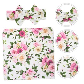 2pcs Newborn Infant Swaddle Wrap and Bow Headband Set Printed Baby Wrap for Photography Soft Cotton for Newborns and Baby Showers