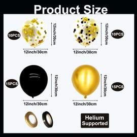 50 Pcs 12-Inch Latex Balloons Confetti Balloons Set, Black and Gold Confetti, Solid Black, and Gold Metallic Balloon for Birthday, Graduation, Anniversary, New Year's Party Decorations