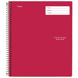 Five Star Interactive Notetaking, 1 Subject, College Ruled Spiral Notebook, 100 Sheets, 11" x 8-1/2", Red (06270AB2)