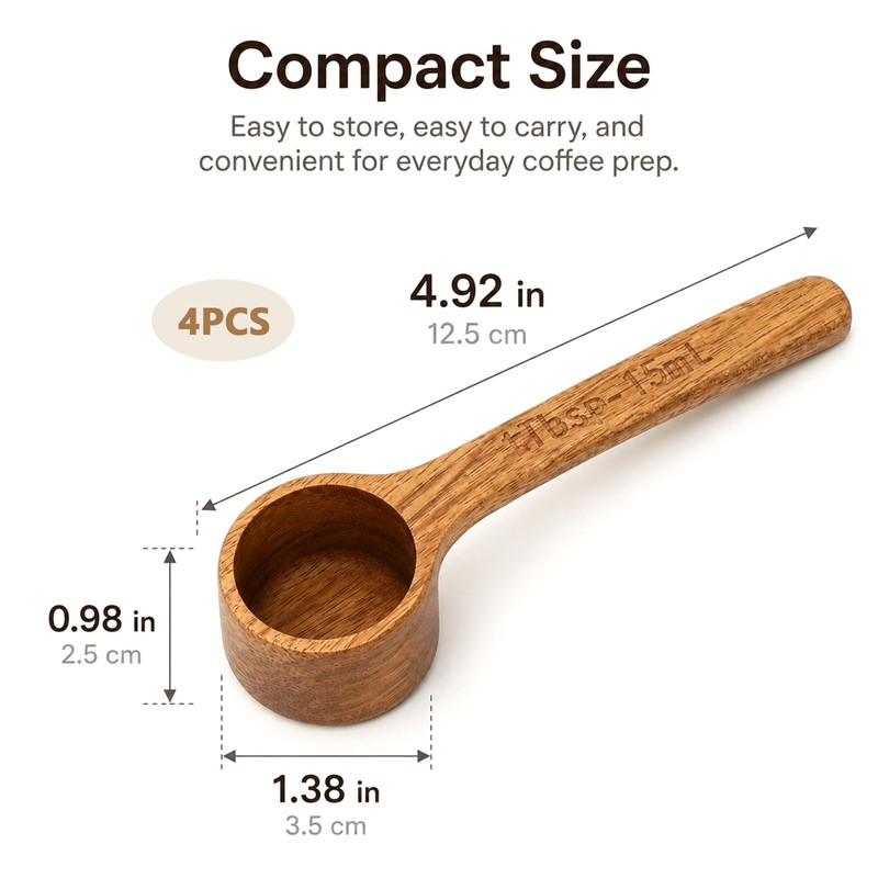 4 Pcs Coffee Acacia Wooden Scoop for Canisters Jars,15ml 1