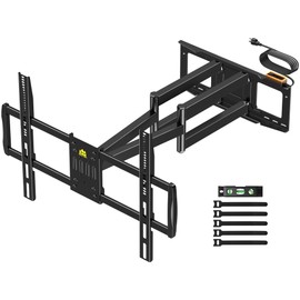 FORGING MOUNT Long arm Full Motion TV Wall Mount with Power Strip for 65–110 Inch TVs up to 220 lbs,Pre-Assembled TV Mount Heavy Duty Smooth Swivel, Tilt, Extension,VESA 900x600mm,16”-24” Wood Studs