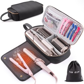 ELCUPA 2IN1 Hair Tools Travel Bag with Heat Resistant Mat for Flat Irons, Straighteners, Curling Iron, Hair Dryer Case Compatible with Revlon One-Step Hair Dryer, Shark Flexstyle, Hair Essentials