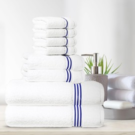 Simpli-Magic 8-Piece Premium Towel Set, 2 Bath Towels, 2 Hand Towels, and 4 Wash Cloths, 100% Ring Spun Cotton Highly Absorbent Towels for Bathroom, Gym, Hotel, and Spa