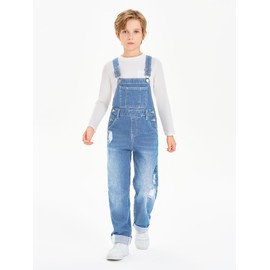 Haloumoning Boys Denim Bib Overalls with Adjustable Straps and Convenient Tool Pockets 5-14 Years
