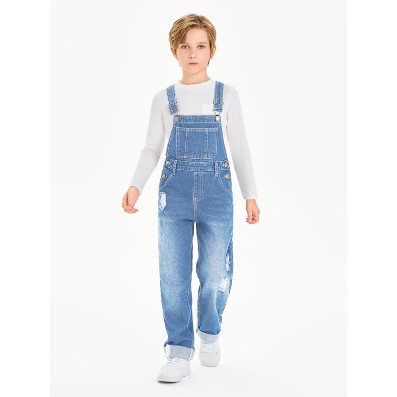 Haloumoning Boys Denim Bib Overalls with Adjustable Straps and Convenient