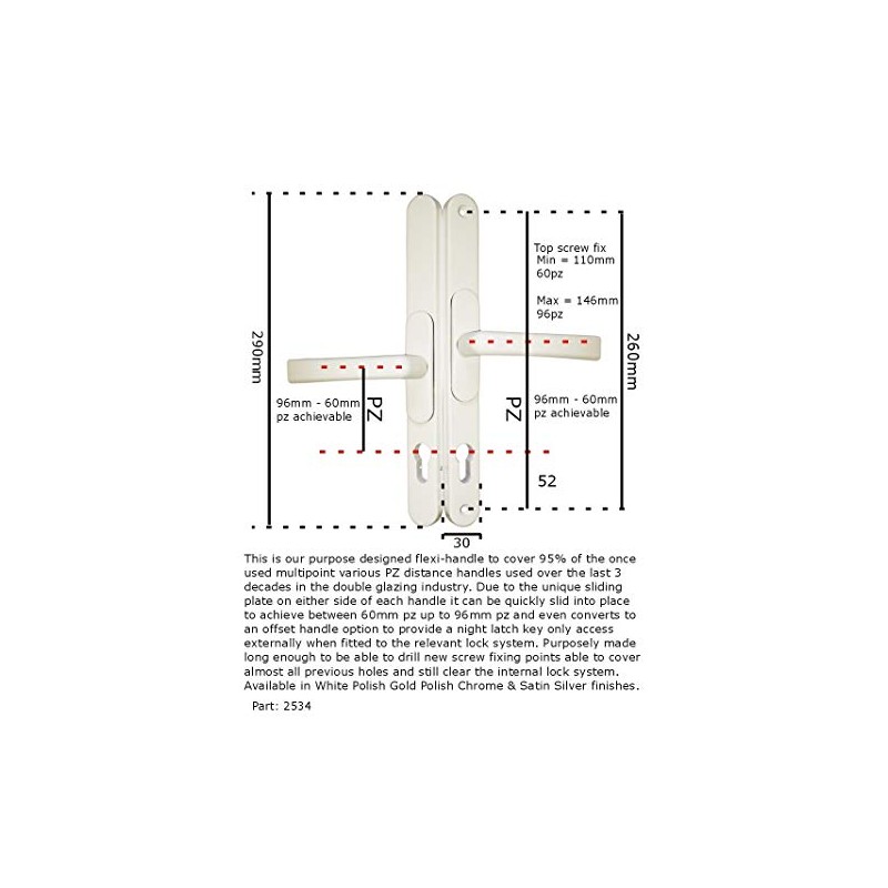 Flexi Adjustable Door Handle 96pz - 60pz 260mm Screw Fix