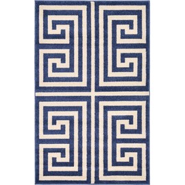 Unique Loom Athens Collection Geometric Casual Modern Border Navy Blue Area Rug (3' 3 x 5' 3)