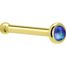 Solid 14k Yellow Gold 2mm Dark Blue Synthetic Opal Nose Stud Bone 18 Gauge 1/4"