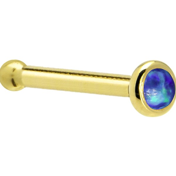 Solid 14k Yellow Gold 2mm Dark Blue Synthetic Opal Nose