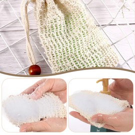 WHYCNJL 3 Stück Seifensäckchen Bio Seifensack Seifensäckchen Sisal Seifenbeute Natur Aufschäumen und Trocknen der Seife Peeling Massage Seifenbeutel,Schaumstoffnetz aus Baumwolle und Leinen