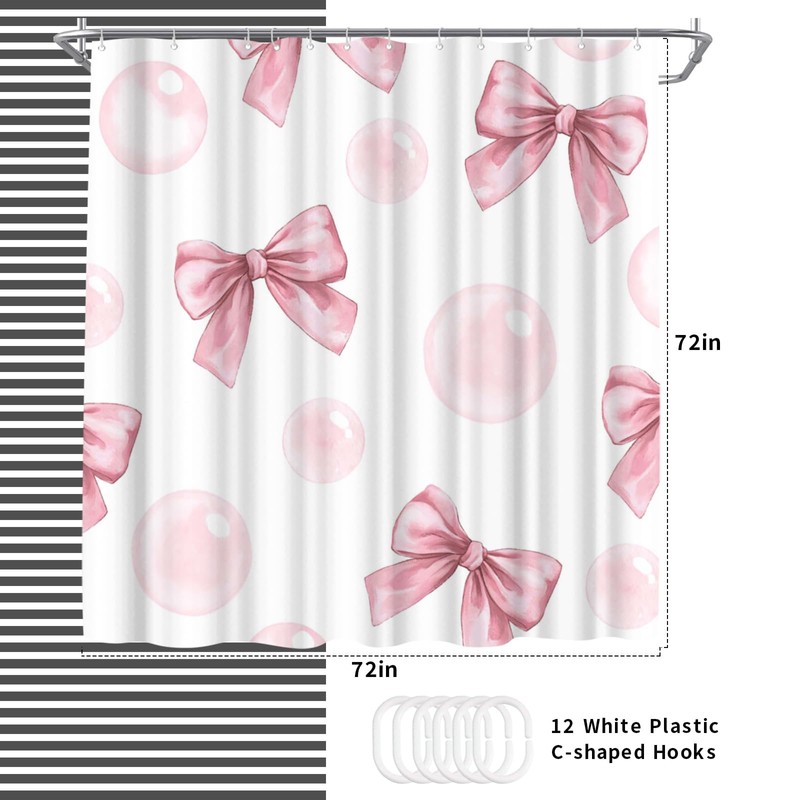 WELMECO Pink Bow Shower Curtain 72x72inch, Girls Bathroom Decor (Pink)