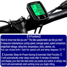 JZK Wired bike computer with LCD backlight Display, 19 functions waterproof cycle speedometer, mountain bike speedo meter, bicycle odometer for bike/MTB, cycling accessories