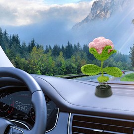 Bocguy Car Decoration, Crochet Rose Wobble Figure Car Decoration, Home Office Dashboard Decoration, Aesthetic Accessories for Women, Men, Birthday, Christmas, Valentine's Day