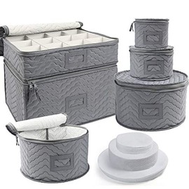 LotFancy China Storage Containers - Quilted 6-Piece Set - Stores Chinaware, Stemware, Dinnerware, Dish Storage Service for 12, 48 Pcs Felt Protectors, Cardboard Dividers Included