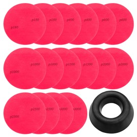 17Pcs Bowling Ball Sanding Pads Cup Set, Grit 180, 400, 500, 800, 1200, 2000, 2500, 3000 Sanding Pads with Bowling Ball Holder Ring for Polishing Cleaning Display