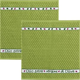 Kracht Olio Extra Terry Tea Towel Pack of 2 Cotton Green Size 50 x 50 cm