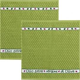 Kracht Olio Extra Terry Tea Towel Pack of 2 Cotton Green Size 50 x 50 cm