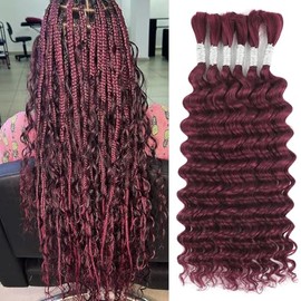 Human Braiding Hair 24 Inch 6 Bundles Deep Wave Bulk Human Hair for Braiding No Weft Hair Extensions 150g 99J#