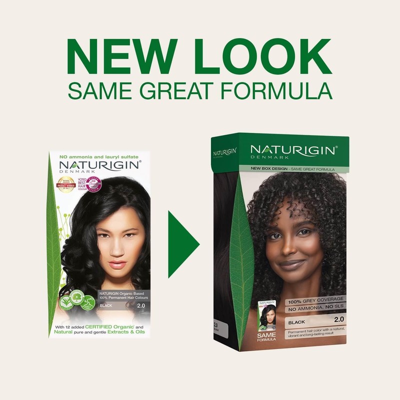 Naturigin Permanent Hair Color, 2.0 Black, Ammonia Free, 100% Gray