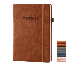 CalenDream Meeting Notebook for Work Organization - Work Planner Notebook With Action Items, Vegan Leather Cover, 200Pages (7" X 10") Project Planner For Men & Women, Brown
