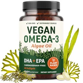 Vegan Omega 3 Algae Oil | Plant Based DHA EPA | Sustainably Sourced, No Carrageenan | Heart, Brain & Eye Health Support | Fish Oil Alternative | Omega