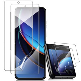 HinZann Screen Protector for Motorola Moto Razr+ 2023/Motorola Moto Razr Plus 2023, [2+2 Pack] HD Clear Soft TPU Film + 9H Hardness Tempered Glass, No Bubble, Easy Install for Motorola Razr+/Plus 2023