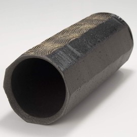 Shigaraki Ware MR-1-2521 Hephimon Vase Flower Base, Large, Vertical, Black, Ripples, Gold Pattern, Buddhist Altar, Pottery