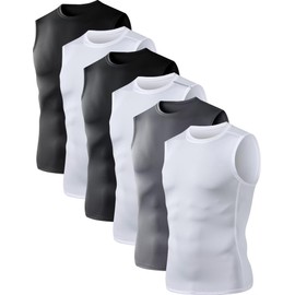 OYGSieg 6 Pack Men's Athletic Compression Shirts Sleeveless Tank Top Base Layer Sports Workout Shirts for Basketball S